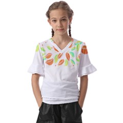 Leaves Design T- Shirtleaves T- Shirt (1) Kids  V-neck Horn Sleeve Blouse