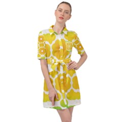 Yellow Seamless Pattern Belted Shirt Dress by Ravend