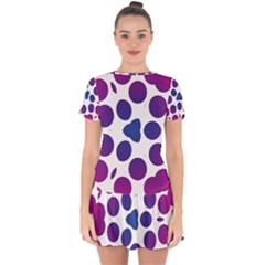 Purple Blue Repeat Pattern Drop Hem Mini Chiffon Dress