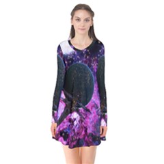 Spaceship Alien Futuristic Long Sleeve V-neck Flare Dress by Ravend