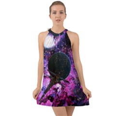 Spaceship Alien Futuristic Halter Tie Back Chiffon Dress