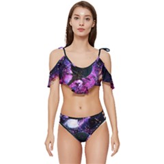 Spaceship Alien Futuristic Ruffle Edge Tie Up Bikini Set	