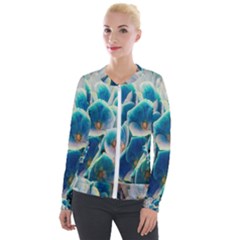 Hydrangeas-blossom-bloom-blue Velvet Zip Up Jacket