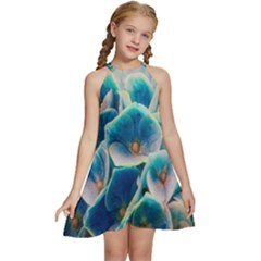 Hydrangeas-blossom-bloom-blue Kids  Halter Collar Waist Tie Chiffon Dress by Ravend