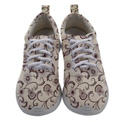 White And Brown Floral Wallpaper Flowers Background Pattern Women Athletic Shoes
