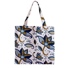 Flowers Blue Texture Style Batik Zipper Grocery Tote Bag by Jancukart