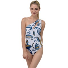 Flowers Blue Texture Style Batik To One Side Swimsuit