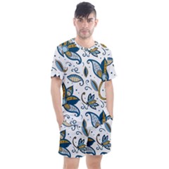 Flowers Blue Texture Style Batik Men s Mesh Tee And Shorts Set