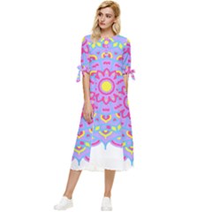 Mandala T- Shirt Mandala Art T- Shirt Bow Sleeve Chiffon Midi Dress