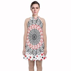 Mandala T- Shirt Sprinkled Mandala T- Shirt Velvet Halter Neckline Dress  by maxcute