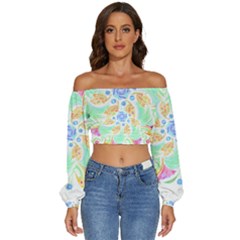 Mandala T- Shirt Twisting Garden Mandala T- Shirt Long Sleeve Crinkled Weave Crop Top