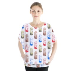 Milk T- Shirt Flavoured Milk Pattern T- Shirt Batwing Chiffon Blouse