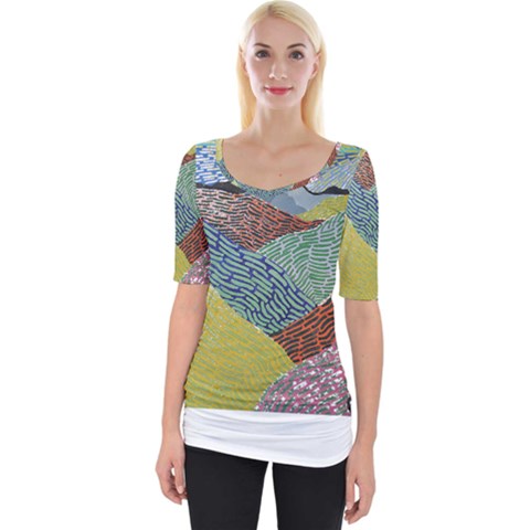 Mountains T- Shirt Patchwork Hills T- Shirt Wide Neckline Tee by maxcute