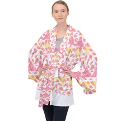 Nature Pattern T- Shirt Minimalist Leaf Line Art Illustration As A Seamless Surface Pattern Design T Long Sleeve Velvet Kimono 