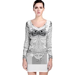 Owl Illustration T- Shirtowl T- Shirt (1) Long Sleeve Velvet Bodycon Dress by maxcute