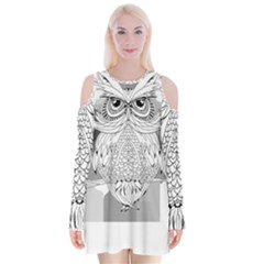 Owl Illustration T- Shirtowl T- Shirt (1) Velvet Long Sleeve Shoulder Cutout Dress by maxcute