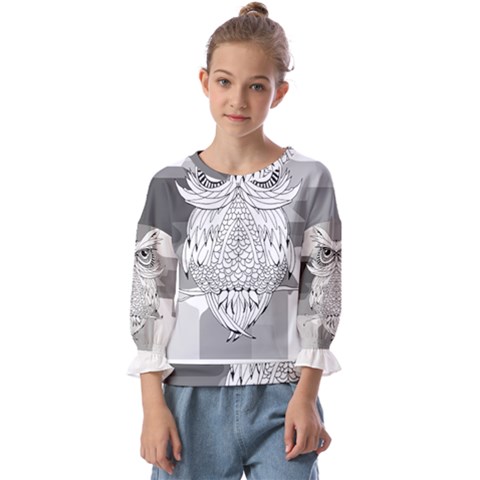 Owl Illustration T- Shirtowl T- Shirt (1) Kids  Cuff Sleeve Top by maxcute