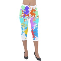 Paint Splatter T- Shirt Abstract Paint Splash T- Shirt Lightweight Velour Capri Leggings  by maxcute