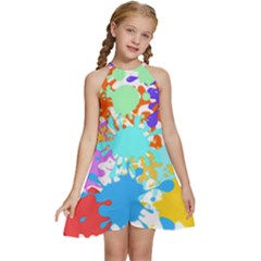 Paint Splatter T- Shirt Abstract Paint Splash T- Shirt Kids  Halter Collar Waist Tie Chiffon Dress by maxcute