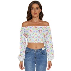 Pattern T- Shirt Corazones Coloridos T- Shirt Long Sleeve Crinkled Weave Crop Top by maxcute