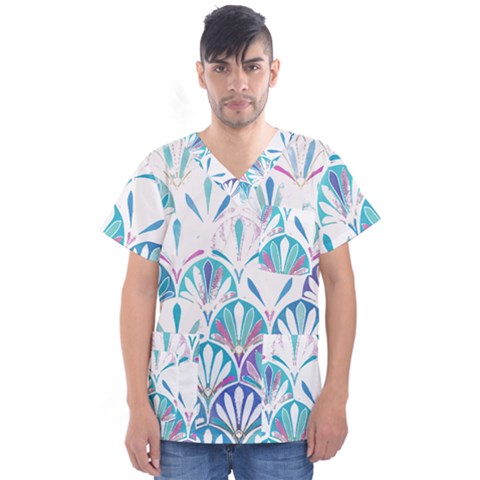 Pattern T- Shirt Glamorous Twenties Art Deco Pastel Pattern T- Shirt Men s V-neck Scrub Top by maxcute