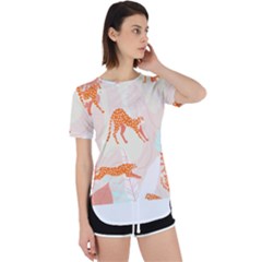 Pattern T- Shirt Hand Drawn Exotic Big Cat Cheetahs, Stretching, Running, Sitting And Walking On Abs Perpetual Short Sleeve T-shirt by maxcute