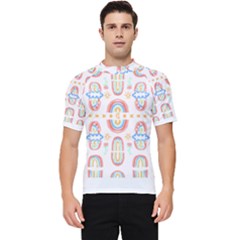 Pattern T- Shirt Rainbow No  8 - Flowers Eyes Stars Moon Sun Rain And Palm Trees Pattern T- Shirt Men s Short Sleeve Rash Guard by maxcute