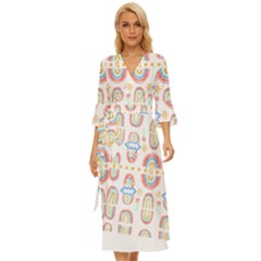 Pattern T- Shirt Rainbow No  8 - Flowers Eyes Stars Moon Sun Rain And Palm Trees Pattern T- Shirt Midsummer Wrap Dress by maxcute