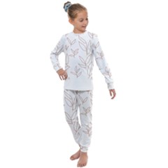 Pattern T- Shirtfloral Leaves Grid Pattern 2 T- Shirt Kids  Long Sleeve Set  by maxcute