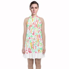 Pattern T- Shirtthe Watercolor Jungle Pattern 1 T- Shirt Velvet Halter Neckline Dress  by maxcute