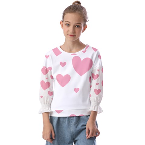 Pink Hearts Pattern T- Shirt Pink And Purple Heart Pattern T- Shirt Kids  Cuff Sleeve Top by maxcute