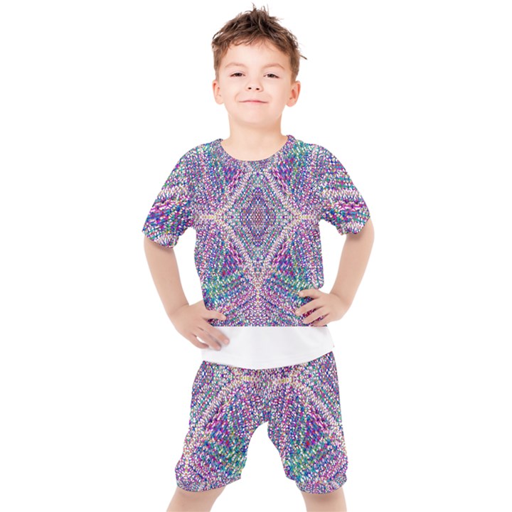 Psychedelic Pattern T- Shirt Psychedelic Pastel Fractal All Over Pattern T- Shirt Kids  Tee and Shorts Set