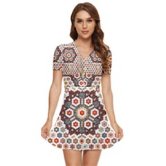 Quilt T- Shirt Early American Quilt T- Shirt V-neck High Waist Chiffon Mini Dress by maxcute