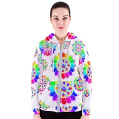 Rainbow Flowers T- Shirt Rainbow Psychedelic Floral Power Pattern T- Shirt Women s Zipper Hoodie by maxcute