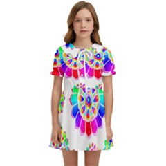 Rainbow Flowers T- Shirt Rainbow Psychedelic Floral Power Pattern T- Shirt Kids  Sweet Collar Dress