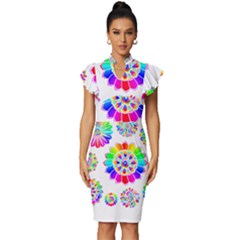 Rainbow Flowers T- Shirt Rainbow Psychedelic Floral Power Pattern T- Shirt Vintage Frill Sleeve V-neck Bodycon Dress by maxcute