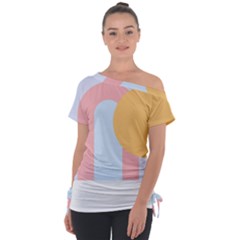 Rainbow T- Shirt Blue Rainbow Arc With Sun T- Shirt Off Shoulder Tie-up Tee