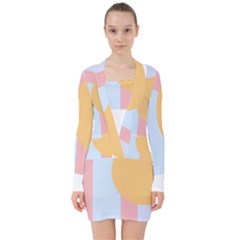 Rainbow T- Shirt Blue Rainbow Arc With Sun T- Shirt V-neck Bodycon Long Sleeve Dress