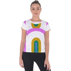 Rainbow T- Shirt Pink Double Rainbow Arc T- Shirt Short Sleeve Sports Top  by maxcute