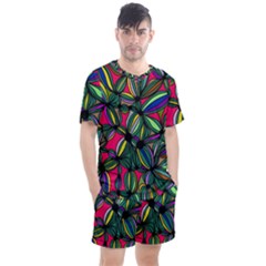 Background Pattern Flowers Seamless Men s Mesh Tee And Shorts Set