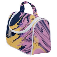 Pink Black And Yellow Abstract Painting Satchel Handbag by Jancukart