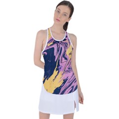 Pink Black And Yellow Abstract Painting Racer Back Mesh Tank Top by Jancukart