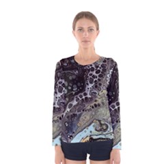 Black Marble Abstract Pattern Texture Women s Long Sleeve Tee