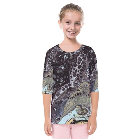 Black Marble Abstract Pattern Texture Kids  Quarter Sleeve Raglan Tee by Jancukart