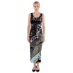 Black Marble Abstract Pattern Texture Fitted Maxi Dress by Jancukart