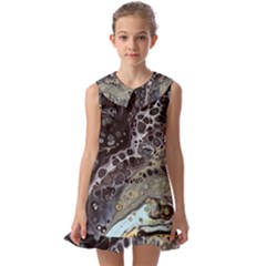 Black Marble Abstract Pattern Texture Kids  Pilgrim Collar Ruffle Hem Dress by Jancukart