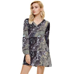 Black Marble Abstract Pattern Texture Tiered Long Sleeve Mini Dress