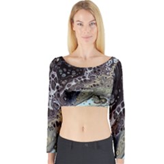 Black Marble Abstract Pattern Texture Long Sleeve Crop Top by Jancukart