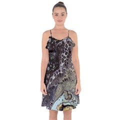 Black Marble Abstract Pattern Texture Ruffle Detail Chiffon Dress by Jancukart