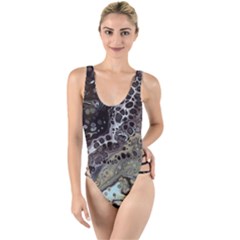 Black Marble Abstract Pattern Texture High Leg Strappy Swimsuit